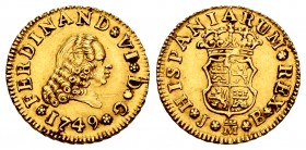 Ferdinand VI (1746-1759). 1/2 escudo. 1749. Madrid. JB. (Cal-551). Au. 1,75 g. Minor scratch. Second bust. Almost XF. Est...175,00. 


SPANISH DESC...