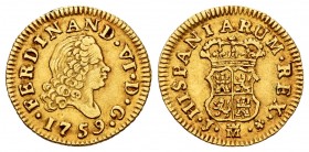 Ferdinand VI (1746-1759). 1/2 escudo. 1759. Madrid. J. (Cal-566). Au. 1,75 g. Fourth bust. Choice VF. Est...150,00. 


SPANISH DESCRIPTION: Fernand...