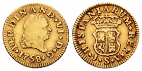 Ferdinand VI (1746-1759). 1/2 escudo. 1758. Sevilla. JV. (Cal-586). Au. 1,74 g. Fourth bust. Almost VF/VF. Est...140,00. 


SPANISH DESCRIPTION: Fe...