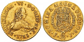 Ferdinand VI (1746-1759). 8 escudos. 1753. Santiago. J. (Cal-827). Au. 26,81 g. Traces of mounting. Choice VF. Est...2000,00. 


SPANISH DESCRIPTIO...