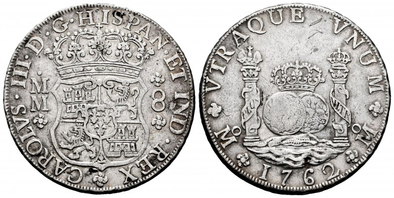 Charles III (1759-1788). 8 reales. 1762. México. MM. (Cal-1080). Ag. 26,81 g. Cr...