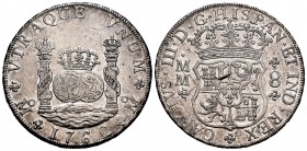 Charles III (1759-1788). 8 reales. 1762. México. MM. (Cal-1080). Ag. 27,02 g. Cross between H and I. Defect on obverse. It retains some luster. Choice...