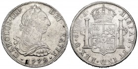 Charles III (1759-1788). 8 reales. 1772. México. FM. (Cal-1104). Ag. 26,96 g. Inverted mintmark and assayers. Defect on obverse. Cleaned. VF. Est...12...