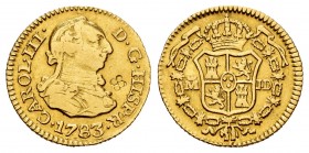 Charles III (1759-1788). 1/2 escudo. 1783. Madrid. JD. (Cal-1275). Au. 1,73 g. Counterstamp on obverse. Almost VF/VF. Est...130,00. 


SPANISH DESC...