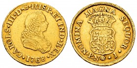 Charles III (1759-1788). 2 escudos. 1768. Popayán. J. (Cal-1620). Au. 6,64 g. Bust of Ferdinand VI. Scarce. VF. Est...350,00. 


SPANISH DESCRIPTIO...