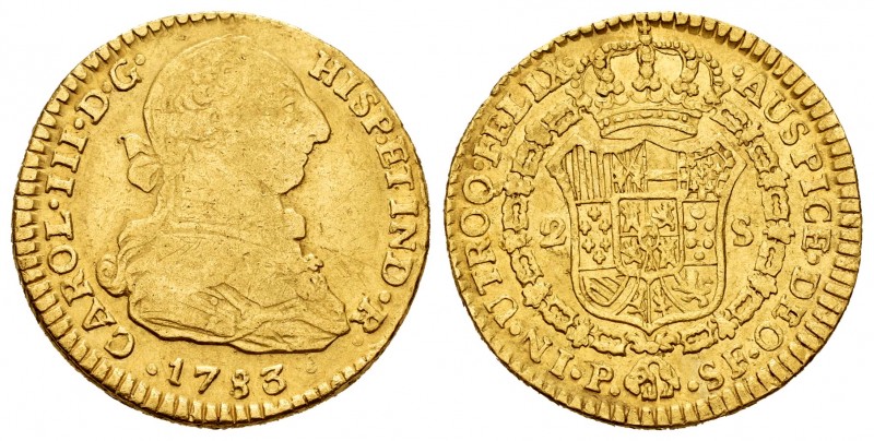 Charles III (1759-1788). 2 escudos. 1783. Popayán. SF. (Cal-1646). Au. 6,72 g. A...