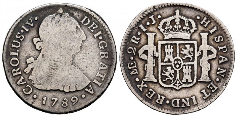 Charles IV (1788-1808). 2 reales. 1789. Lima. IJ. (Cal-567). Ag. 6,42 g. Bust of...