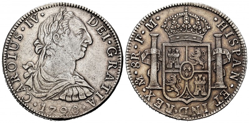 Charles IV (1788-1808). 8 reales. 1790. México. FM. (Cal-951). Ag. 26,76 g. Bust...