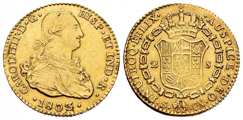 Charles IV (1788-1808). 2 escudos. 1803/2. Sevilla. CN. (Cal-1439). Au. 6,71 g. ...