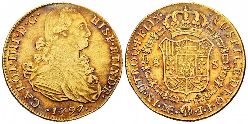 Charles IV (1788-1808). 8 escudos. 1797. Lima. JI. (Cal-1597). Au. 26,97 g. Smal...