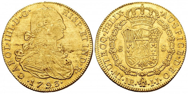 Charles IV (1788-1808). 8 escudos. 1793. Santa Fe de Nuevo Reino. JJ. (Cal-1723)...