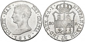 Joseph Napoleon (1808-1814). 20 reales. 1810. Madrid. AI. (Cal-37). Ag. 27,01 g. Large eagle. Some scratches. Plenty of original luster. Almost UNC. E...