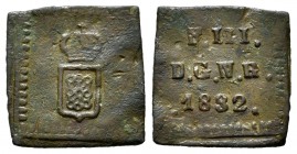 Ferdinand VII (1808-1833). 1/2 maravedí. 1832. Pamplona. (Cal-30). (Ros-4.11.36). Ae. 0,91 g. Square planchet. Scarce. Almost VF. Est...120,00. 


...