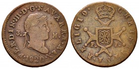 Ferdinand VII (1808-1833). 3 maravedis. 1820. Pamplona. (Cal-46). (Ros-4.11.13). Ae. 5,84 g. Narrow laureate bust. Scarce. Almost VF. Est...70,00. 
...