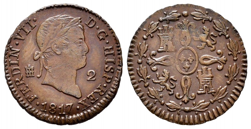 Ferdinand VII (1808-1833). 2 maravedis. 1817. Segovia. (Cal-140). Ae. 1,93 g. Ch...