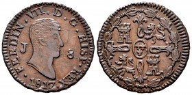 Ferdinand VII (1808-1833). 8 maravedis. 1817. Jubia. (Cal-196). Ae. 10,02 g. Naked bust. Choice VF. Est...60,00. 


SPANISH DESCRIPTION: Fernando V...