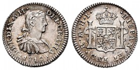 Ferdinand VII (1808-1833). 1/2 real. 1810. México. HJ. (Cal-392). Ag. 1,70 g. Imaginary bust. With some original luster remaining. Rare in this condit...