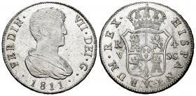 Ferdinand VII (1808-1833). 4 reales. 1811. Valencia. SG. (Cal-1143). Ag. 13,46 g. Usual weak strike. Original luster. XF. Est...160,00. 


SPANISH ...