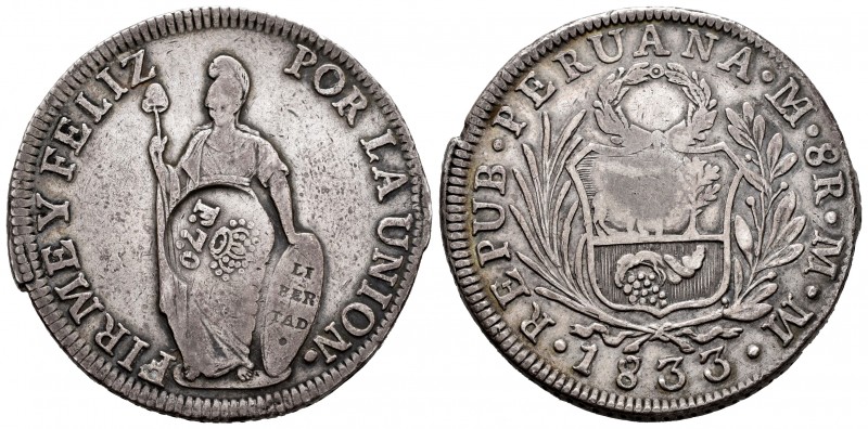 Ferdinand VII (1808-1833). 8 reales. 1833. Lima. MM. (Cal-1305). Ag. 26,76 g. Co...