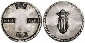 Ferdinand VII (1808-1833). 5 pesetas. 1809. Tarragona (Cataluña). (Cal-1429). Ag. 26,18 g. Minor scratch on obverse. VF. Est...160,00. 


SPANISH D...