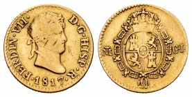 Ferdinand VII (1808-1833). 1/2 escudo. 1817. Madrid. GJ. (Cal-1486). Au. 1,67 g. Choice F/Almost VF. Est...120,00. 


SPANISH DESCRIPTION: Fernando...