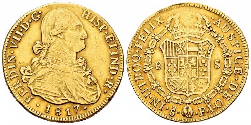 Ferdinand VII (1808-1833). 8 escudos. 1817. Santiago. FJ. (Cal-1876). Au. 26,98 ...