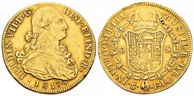 Ferdinand VII (1808-1833). 8 escudos. 1817. Santiago. FJ. (Cal-1876). Au. 26,98 g. Bust of Charles IV. Minor nick on edge. VF/Choice VF. Est...1200,00...