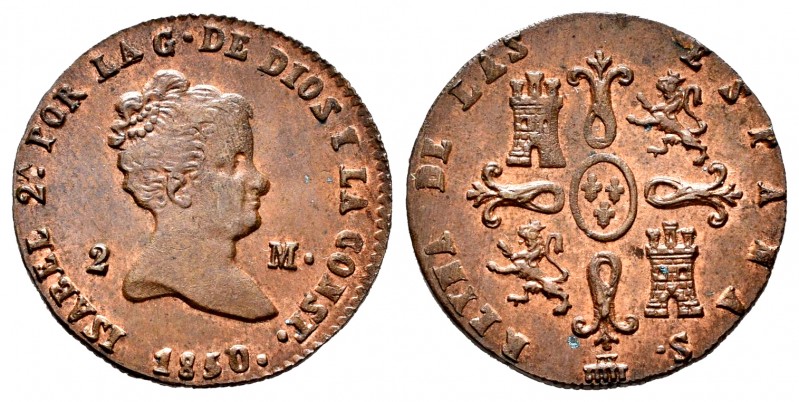 Elizabeth II (1833-1868). 2 maravedis. 1850. Segovia. (Cal-63). Ae. 2,28 g. It r...