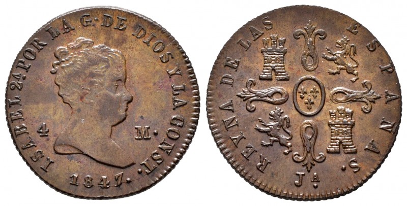 Elizabeth II (1833-1868). 4 maravedis. 1847. Jubia. (Cal-73). Ae. 5,33 g. XF/AU....