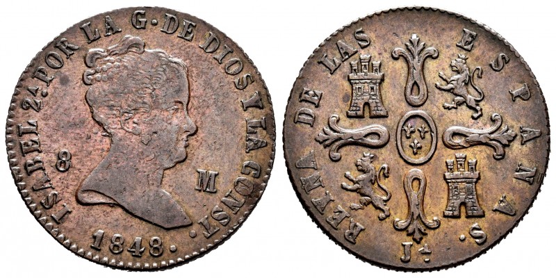 Elizabeth II (1833-1868). 8 maravedis. 1848. Jubia. (Cal-115). Ae. 9,73 g. Almos...
