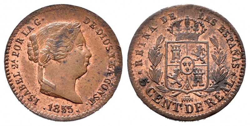 Elizabeth II (1833-1868). 5 centimos de real. 1855. Segovia. (Cal-160). Ae. 1,82...