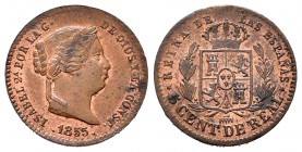 Elizabeth II (1833-1868). 5 centimos de real. 1855. Segovia. (Cal-160). Ae. 1,82 g. XF. Est...50,00. 


SPANISH DESCRIPTION: Isabel II (1833-1868)....