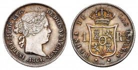 Elizabeth II (1833-1868). 1 real. 1864/3. Sevilla. (Cal-337 var). Ag. 1,32 g. Clear overdate. Nice patina. Very scarce. Choice VF/Almost XF. Est...100...