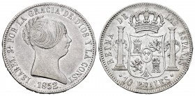 Elizabeth II (1833-1868). 10 reales. 1852. Madrid. (Cal-526). Ag. 12,92 g. Nicks on edge. Choice VF. Est...70,00. 


SPANISH DESCRIPTION: Isabel II...