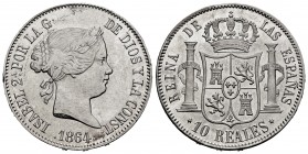 Elizabeth II (1833-1868). 10 reales. 1864. Madrid. (Cal-541). Ag. 12,94 g. Minor nick on edge. Slightly cleaned. Almost XF. Est...120,00. 


SPANIS...