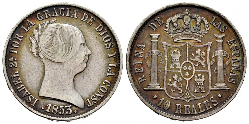 Elizabeth II (1833-1868). 10 reales. 1853/1. Sevilla. (Cal-550). Ag. 12,81 g. Ov...