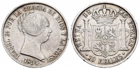 Elizabeth II (1833-1868). 10 reales. 1854. Sevilla. (Cal-551). Ag. 12,79 g. Almost VF. Est...50,00. 


SPANISH DESCRIPTION: Isabel II (1833-1868). ...