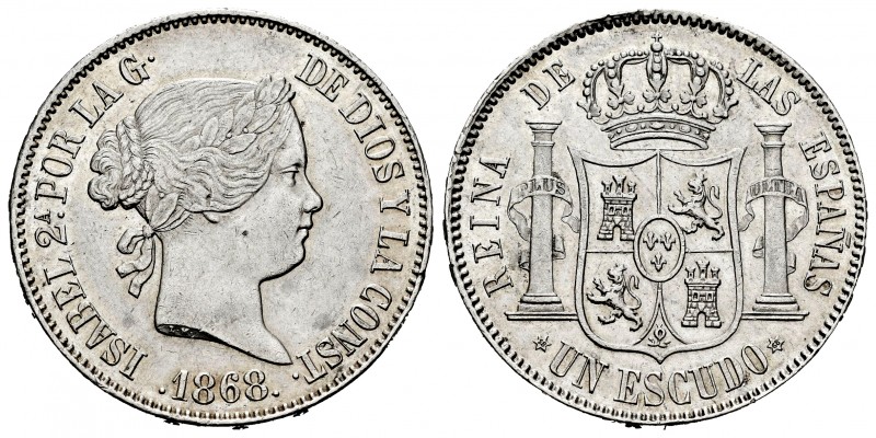 Elizabeth II (1833-1868). 1 escudo. 1868*18-68. Madrid. (Cal-567). Ag. 12,93 g. ...