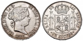 Elizabeth II (1833-1868). 1 escudo. 1868*18-68. Madrid. (Cal-567). Ag. 12,96 g. Insignificant nicks on edge. It retains some minor luster. XF/AU. Est....