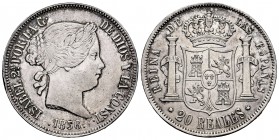 Elizabeth II (1833-1868). 20 reales. 1856. Madrid. (Cal-612). Ag. 25,81 g. Nick on edge. Choice VF. Est...170,00. 


SPANISH DESCRIPTION: Isabel II...