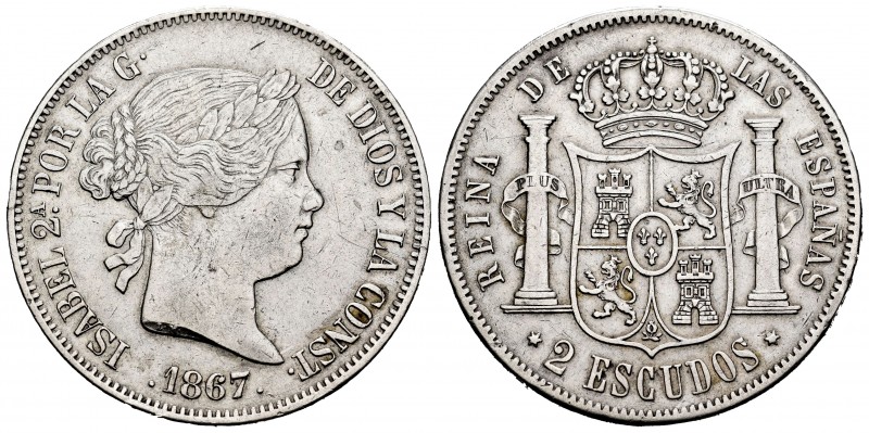 Elizabeth II (1833-1868). 2 escudos. 1867. Madrid. (Cal-647). Ag. 25,71 g. Nick ...