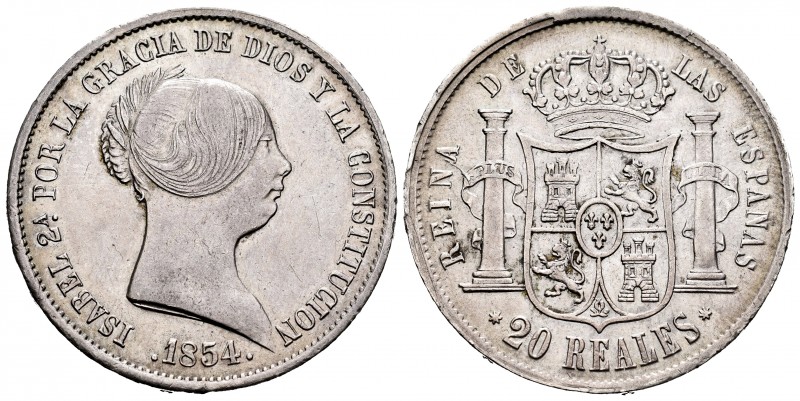 Elizabeth II (1833-1868). 20 reales. 1854. Sevilla. (Cal-629). Ag. 25,93 g. Almo...