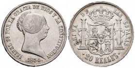 Elizabeth II (1833-1868). 20 reales. 1854. Sevilla. (Cal-629). Ag. 25,93 g. Almost XF. Est...180,00. 


SPANISH DESCRIPTION: Isabel II (1833-1868)....
