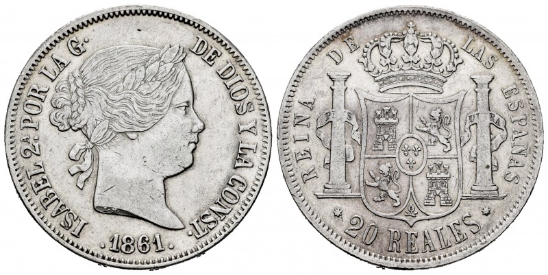 Elizabeth II (1833-1868). 20 reales. 1861/51. Sevilla. (Cal-640 var). Ag. 25,97 ...