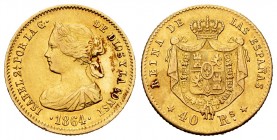Elizabeth II (1833-1868). 40 reales. 1864. Madrid. (Cal-686). Au. 3,32 g. Choice VF. Est...180,00. 


SPANISH DESCRIPTION: Isabel II (1833-1868). 4...