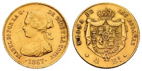 Elizabeth II (1833-1868). 4 escudos. 1867. Madrid. (Cal-691). Au. 3,34 g. Cleaned. Hairlines. VF. Est...170,00. 


SPANISH DESCRIPTION: Isabel II (...