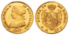 Elizabeth II (1833-1868). 4 escudos. 1867. Madrid. (Cal-691). Au. 3,36 g. Minor nick on edge. Choice VF. Est...180,00. 


SPANISH DESCRIPTION: Isab...