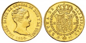 Elizabeth II (1833-1868). 80 reales. 1844. Barcelona. PS. (Cal-711). Au. 6,74 g. Nicks on edge. Cleaned. Choice VF. Est...300,00. 


SPANISH DESCRI...