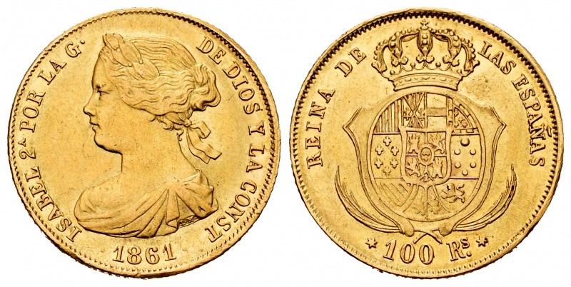 Elizabeth II (1833-1868). 100 reales. 1861. Madrid. (Cal-788). Au. 8,38 g. Almos...