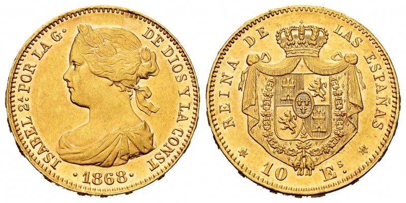 Elizabeth II (1833-1868). 10 escudos. 1868*18-68. Madrid. (Cal-815). Au. 8,42 g....